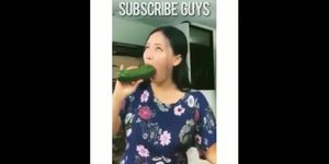 Little Asian Sucking Big Cucumber