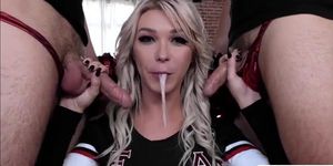 Stunning TS cheerleader Aubrey Kate in a kinky intense anal 3way