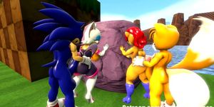Team Sonic Hentai 3D - Rouge and Sally fucks the double orgy by Sonic and Tails