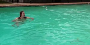 Stunning hairy Beryl Aspen in bikini pool