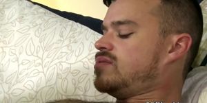 Gay hunk gets jizzed after blowjob