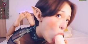 Elf girl play dildo blowjob and masturbation with ahegao