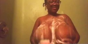 Ebony big boobs in the shower