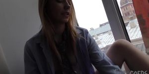 Sarah masturbating and smoking in window