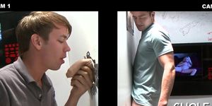 Gay gives a gloryhole blow