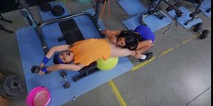 Busty Big Ass Sexbomb Mona Allows a Young Boy to Pump Her Butthole in the Gym