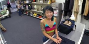 Asian pawnshop guest buffing the knob and getting doggystyled