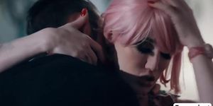 Busty shemale pink haired anal fucked by her stepbrother