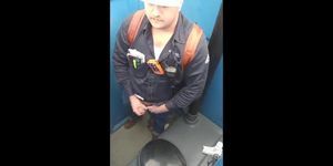 Worker Bear Jerks Off  Cum in Porty Potty at Work