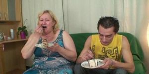 MYWIFESMOM - Wife finds her man fucking big granny