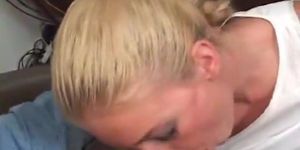 Blonde slut rides some guy in the office