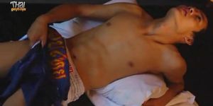 THAI GAY BOYS - Handsome Thai Kickboxing Boy Stroking His Woody