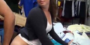 Cute brunette shopper is paid for public sex in the mall