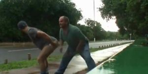 daddy and guy fucking outdoor near road