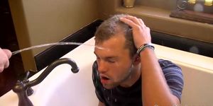 BOYS-PISSING - Cute bottom gay Preston Ettinger peed on and fucked in orgy
