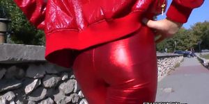 Nastya G in red spandex leggings - non nude