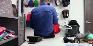 Blonde teen shoplifter gets licked then fucks store officer