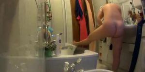 Hidden bathroom camera catches chubby wife showering