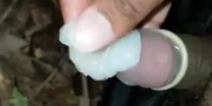 Using Cum as Lube from a used Condom in the Woods for Handjob!