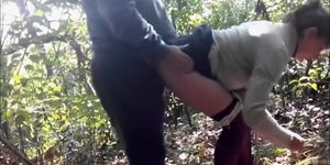 Mature Ukrainian woman gets the doggy penetrating in the forest