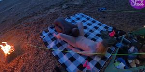Becky Chase-Young blond hotwife fucks her BBC bull while on holiday camping with husband