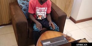 African twink fingers ass while wanking dick indoors