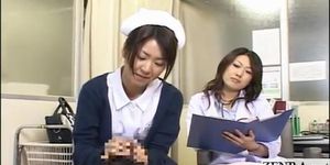 Subtitled CFNM Japanese milf doctor and nurse handjob.