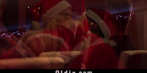 Orgy for Christmas sexy girl Nesty gangbang fucked by 8 old men