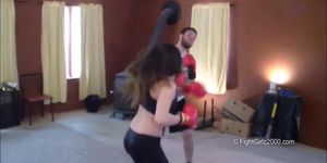 Busty beauty beats the crap out of dude