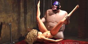 3DXPASSION - Super hardcore in a basement. Fat man fucks hard a sexy blonde slave