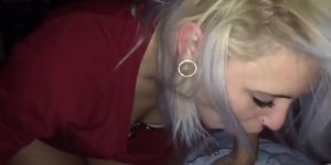 Blonde Pierced Gf Gives Blowjob While Watching Bbt And Swallow Cum