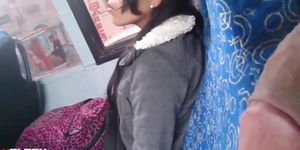 cock out next to girl on bus