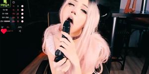 Cute cat girl Ahegao and dildo blowjob, and orgasms.