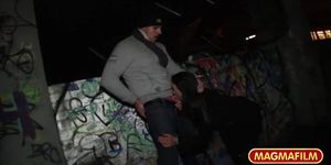 Big dick German threesome blowjob and outdoor screw