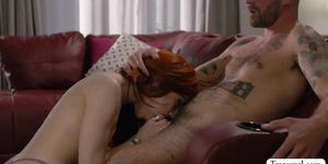 Slut shemale redhead gets her ass barebacked by random dude