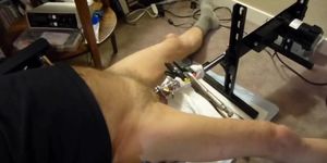 Fuck machine sounding my cock in chastity cage