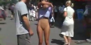 Tight Brunette Shows All in Public