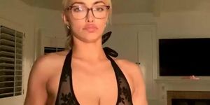 Lindsey Pelas see through body suit and naked apron