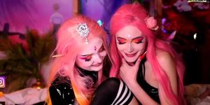 Bondage tatto elf girl play Lesbian show with ahegao