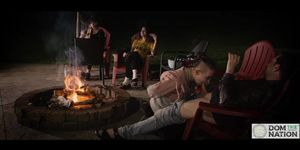 Submissive girl Hazel Paige enjoys a cum smore as the Domthenation gang hangs by the fire (Lydia Black, Charlotte Sartre)