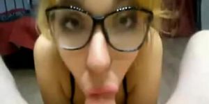 Blondie With Glasses Blows Cock