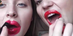 Two hot russian girls having some fun with lipstick