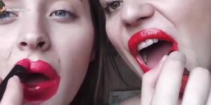 2 hot russian girls making out while using lipstick