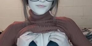cute nerdy Tgirl stripping and showing off dick