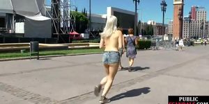 Blonde euroslut having outdoor sex and gives head