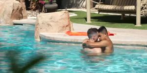 Gorgeous golden brown Asian boy anal fucked by the pool