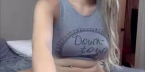 Thick blond shemale masturbates while talking dirty