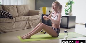 Petite blonde ukrainian Gerda Rubia introduces her tiny tits during workout