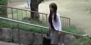 Asian girl has her skirt stolen by a skirt sharker.