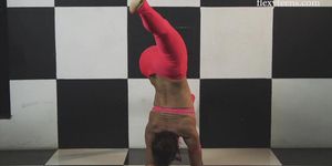 Red pants flexible gymnast Sofia Gnutova